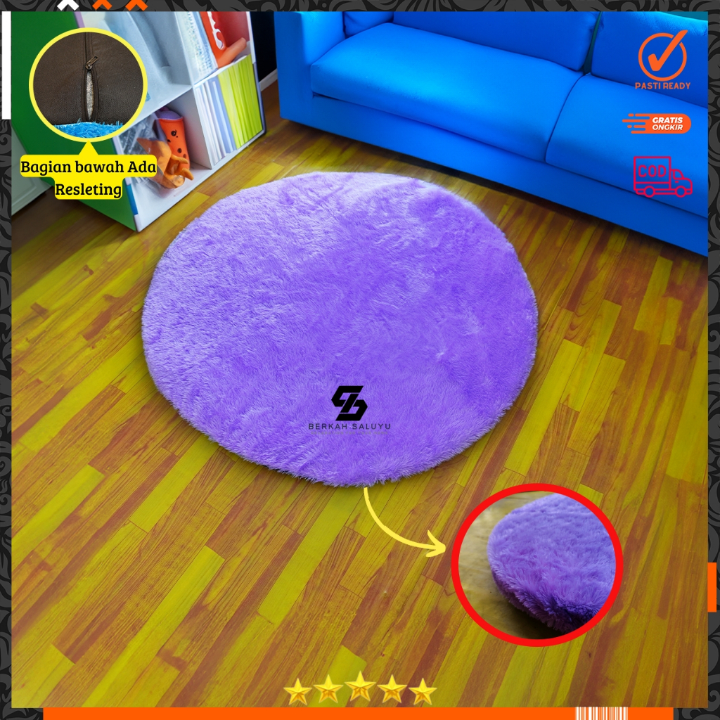 Karpet bulu bulat empuk diameter 100 tebal 5cm isi HDP SPB