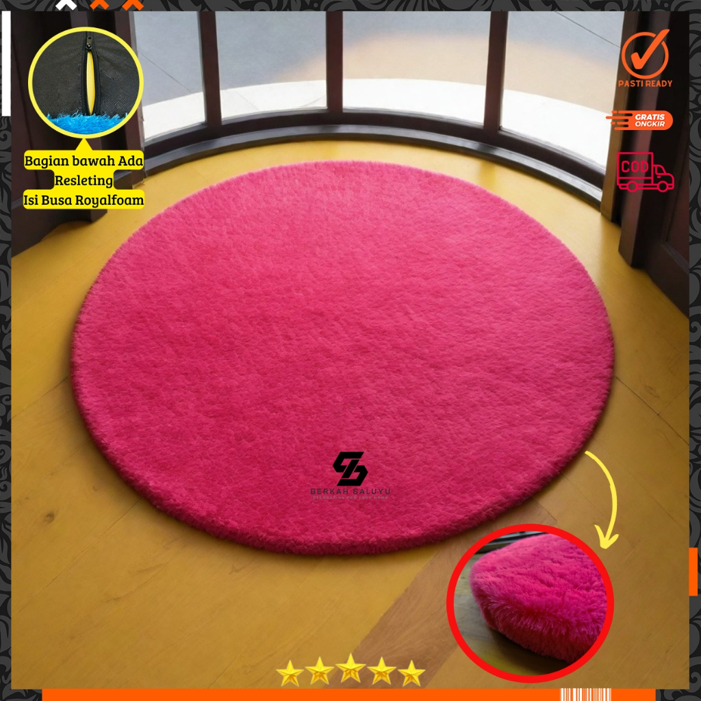 Karpet bulu bulat empuk diameter 100 tebal 4.5cm isi busa Royal foam SPB