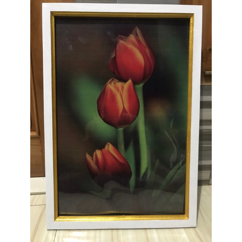 lukisan cetak gambar bunga tulip plus bingkai