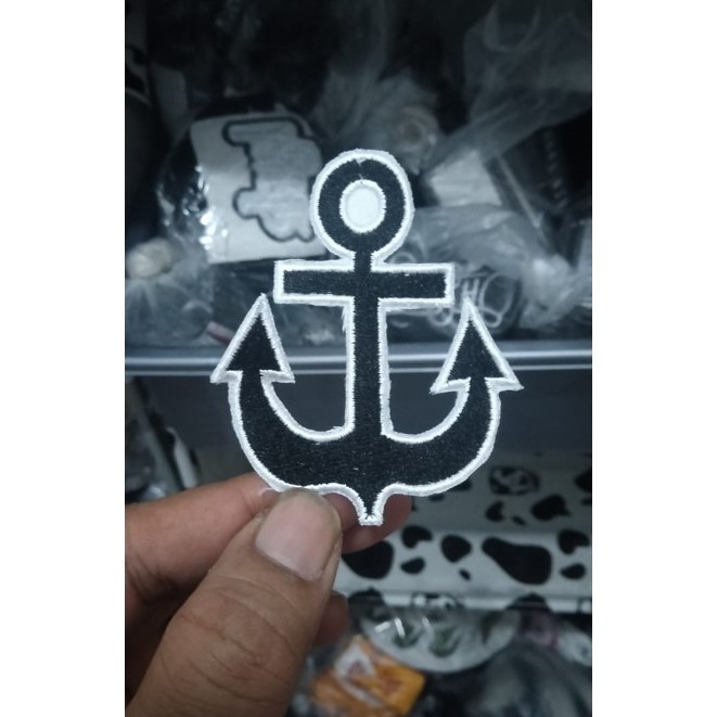 Emblem Patch Bordir Jangkar Perahu Hitam