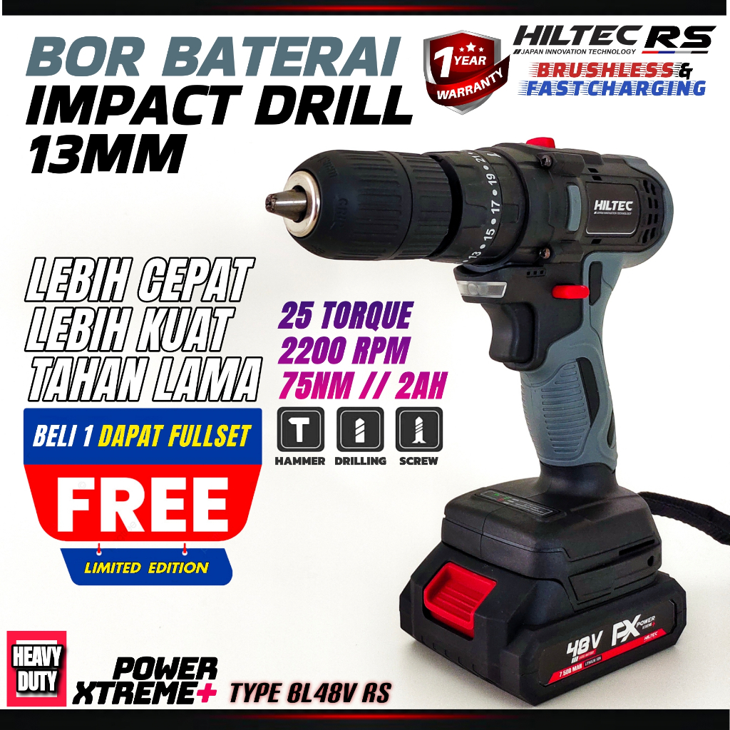 Mesin Bor baterai 36V Cordless uchiha cas impact drill beton besi kayu setara bosch