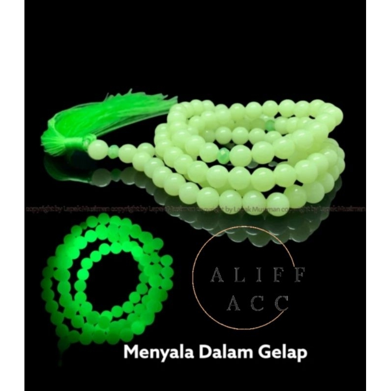 TASBIH BATU POSPOR MENYALA DI GELAP 99 BUTIR 6 MM 8 MM 10 MM BATU POSPOR ASLI