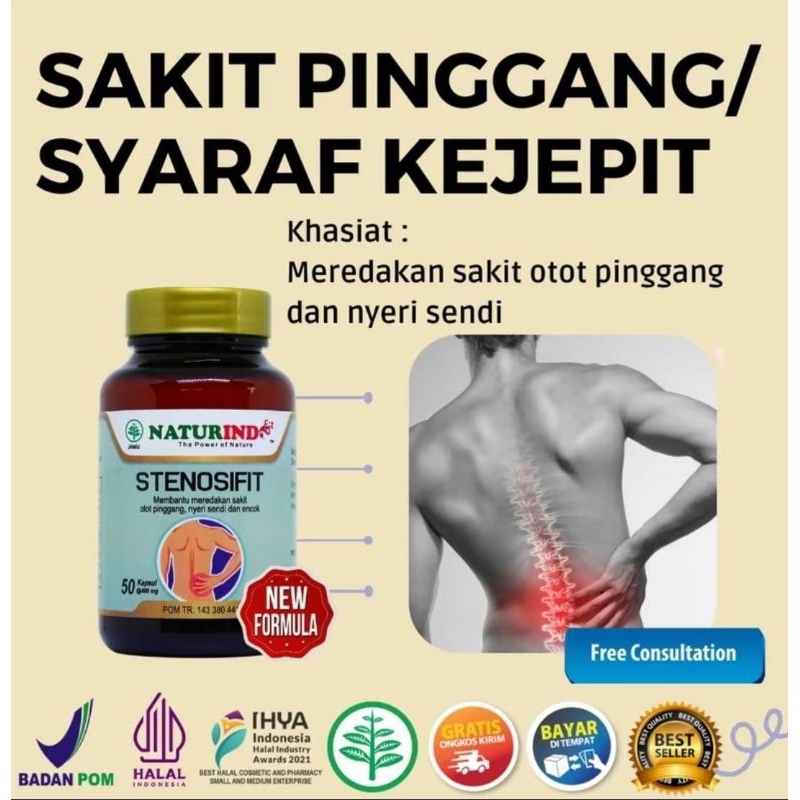 

STENOSIFIT Memebantu merdakan sakit otot pinggang, nyeri sendi dan encok secara tradisional. STENOSIFIT: Mengatasi pinggang/ syaraf kejepit, mengurangi rasa nyeri, melemaskan otot yang kaku, memperkuat tulang
