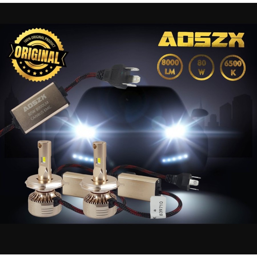 Lampu Led H-4 AOSZX H4 Turbo LED 8000LM 6500K 80W CANBUS EMC
