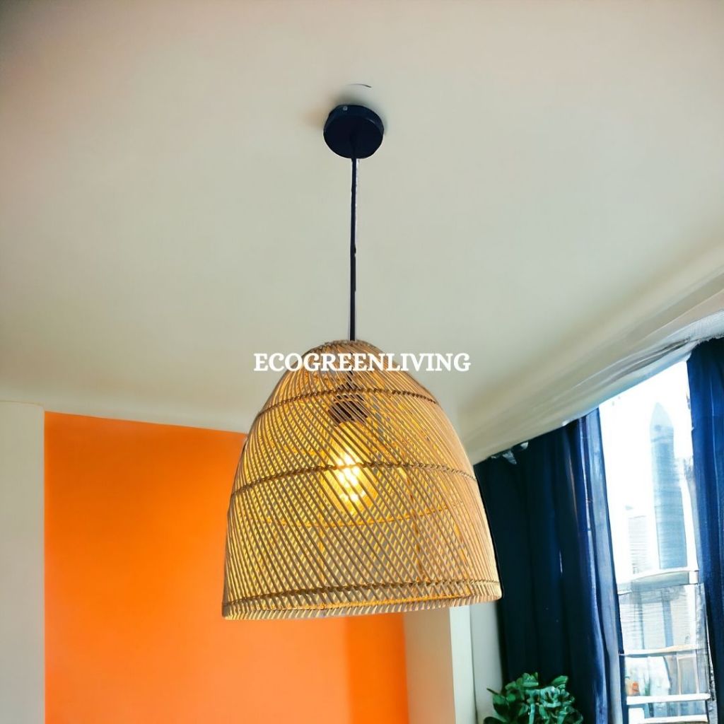 Lampion Gantung Rotan / Kap Lampu Gantung Anyaman Rotan