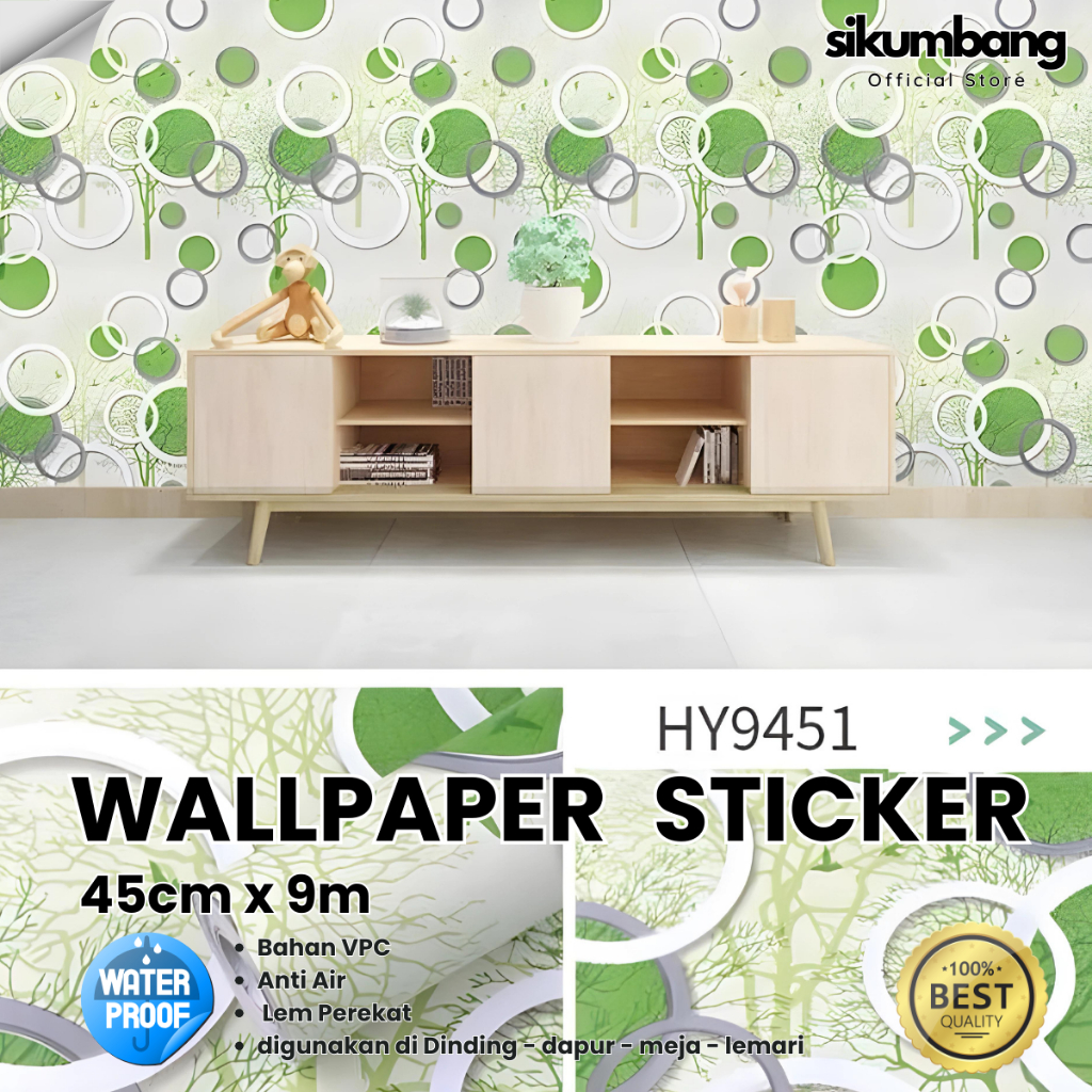 Wallpaper Dinding kamar bahan Pvc motif polkadot hijau wallpaper anti air