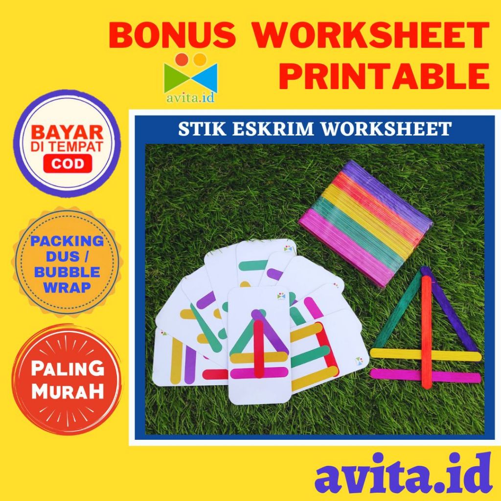 avita.id Puzzle Stik Ice Cream / Mainan Edukasi Stik Eskrim + Worksheet