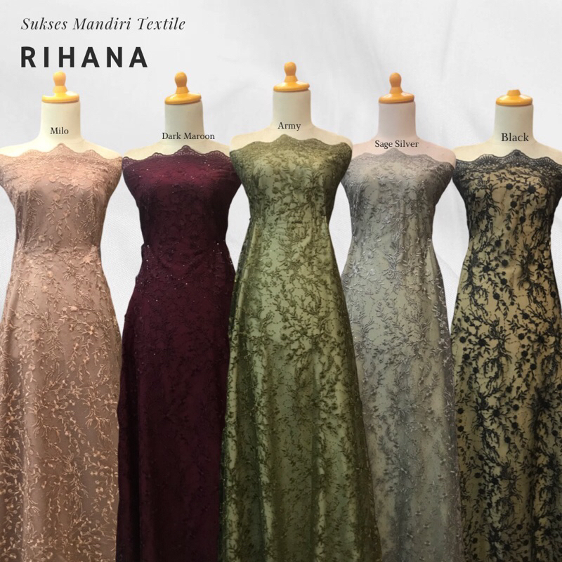 [RIHANA] Brokat Tille warna White Black, Dark maroon, Army, Milo, Sage Siver | Harga ½ meter = 50 cm