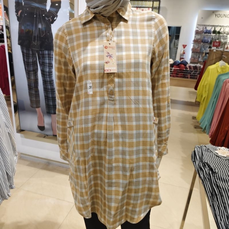 TUNIK TRISET KOTAK KOTAK KUNING ABU