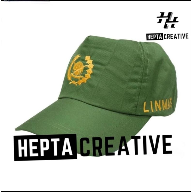 TOPI LINMAS HIJAU BORDIR KUNING TOPI LAPANGAN LINMAS TOPI LINMAS LAMA