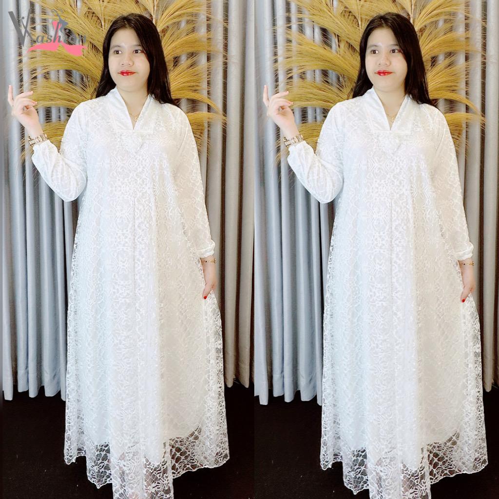 Gamis Brukat Polos Putih Kartini A-Line Gaun Muslim Vima 75385