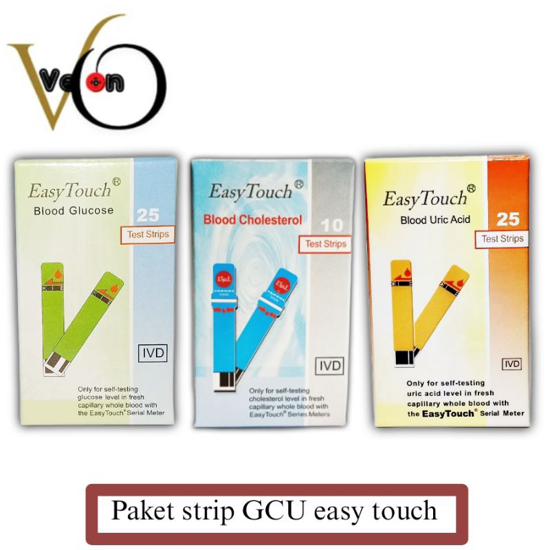 Paket strip GCU/Strip cek gula darah, kolesterol dan asam urat easy touch/paket strip 3in1 GCU easy 