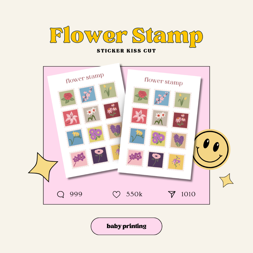 

Sticker Vinyl Kiss Cut - Flower Stamp [Deco Aesthetic Sticker]
