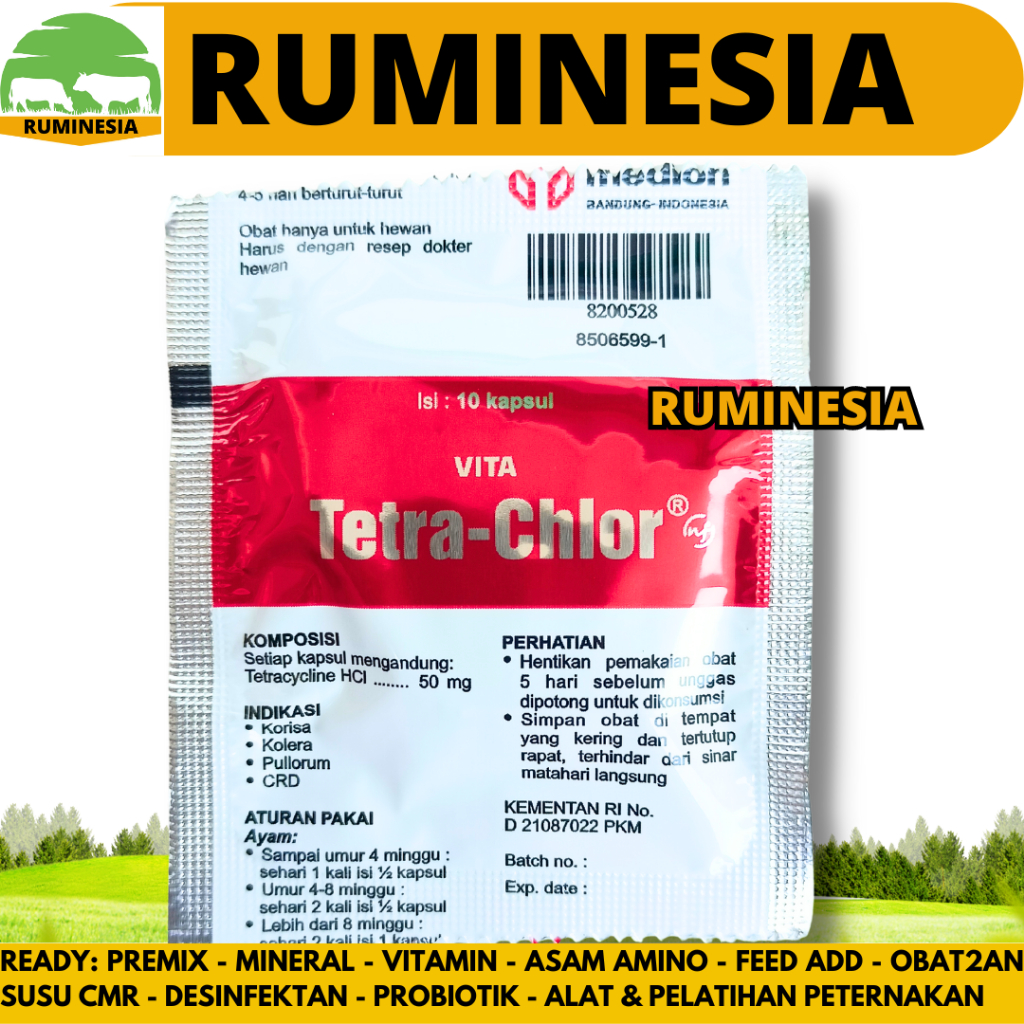 PROMO VITA TETRA CHLOR 10 KAPSUL - Tetra Clor Tetra Chlor Ayam Medion Obat Pilek Batuk Snot Ngorok