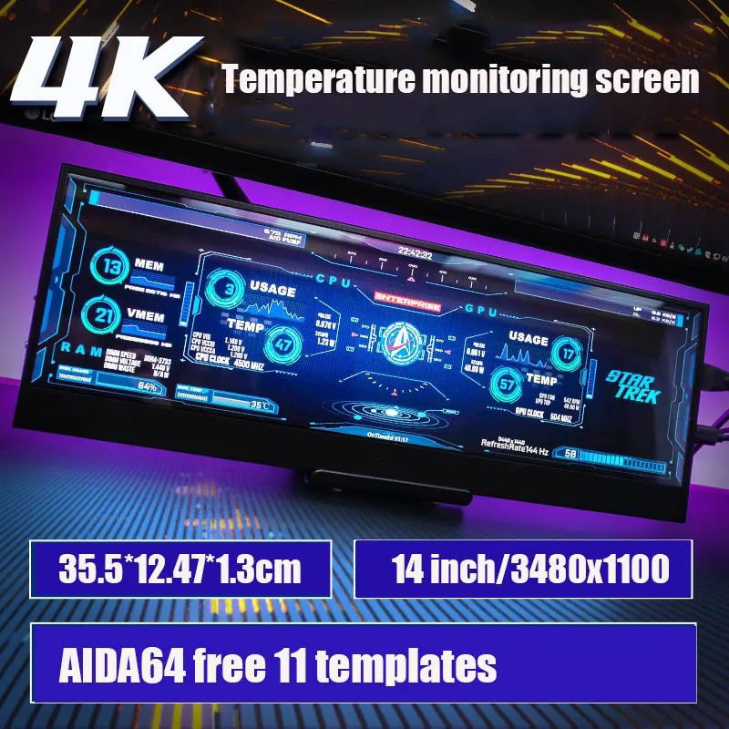 12.6 inch 14 inch chassis secondary screen display computer temperature monitoring screen host statu
