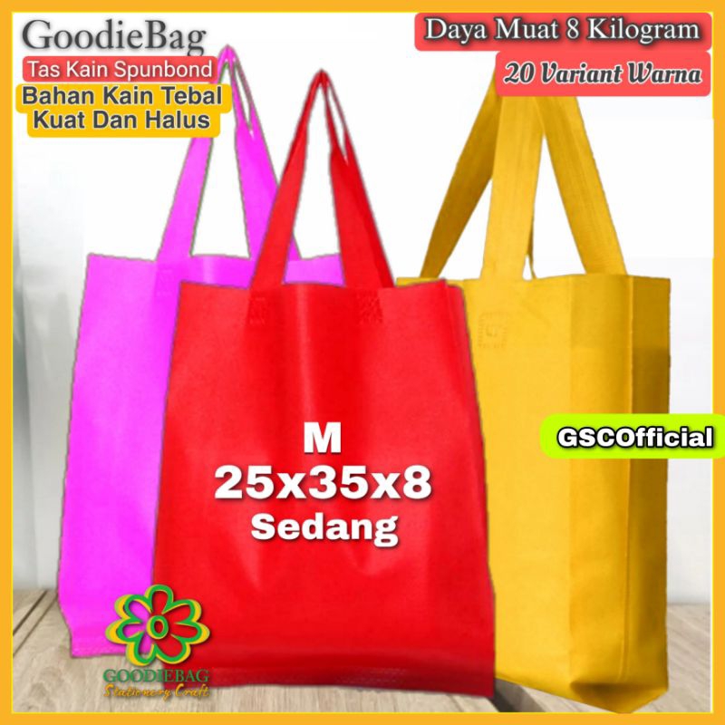 

Goodie Bag Uk 25x35x8 cm Lusinan 12 Tas kain Spunbond belanja Muat 8 Kg Sembako Snack Kado Totebag