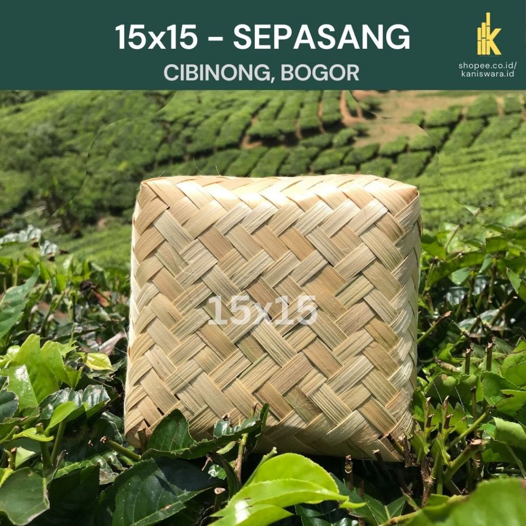 Kaniswara Besek Bambu 15x15 cm Sepasang Anyaman Bambu Halus Bersih Wadah Tempat Makan Standar Cateri