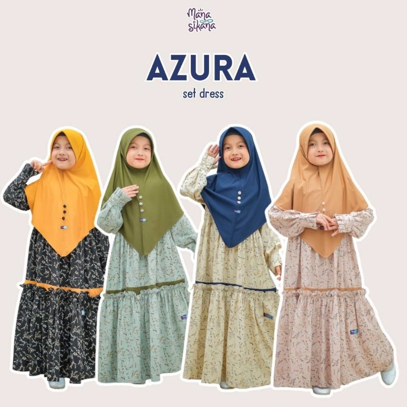 Terbaru Gamis set jilbab AZURA ORI By Manasikana/dres anak 2-12thn