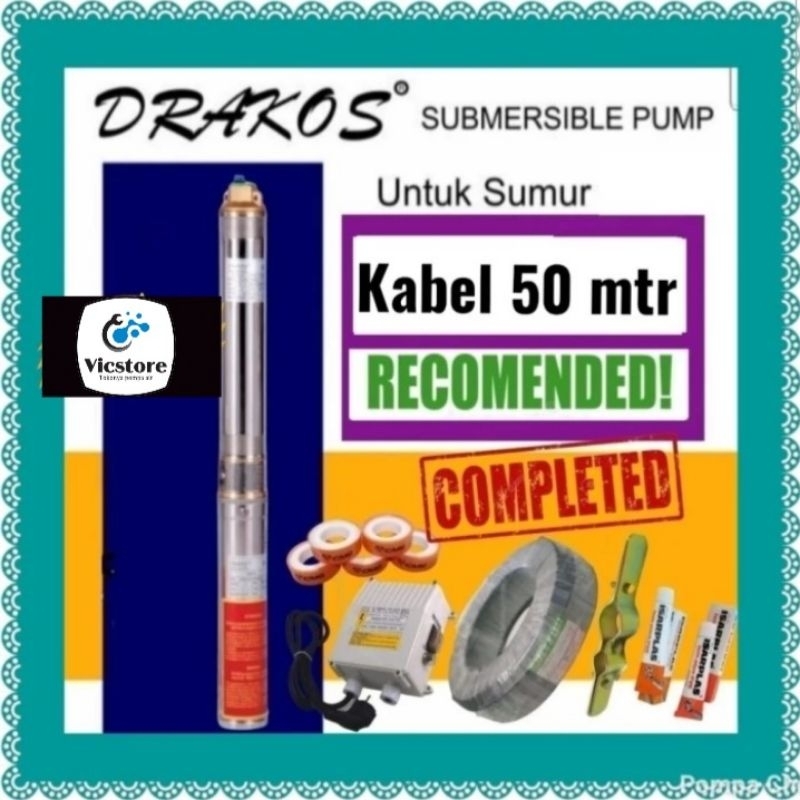 Pompa satelit Drakos submersible 1pk + set kabel 50meter complete