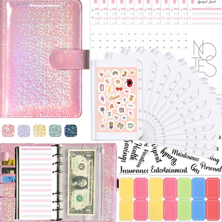 

Miliki Segera A6 Glitter Biner engan Kantng Ritsleting Arus Amplp untuk Penganggaran Uang Penyimpanan rganizer engan Stiker Label Bisnis Biner Ntebk Alat Tulis M9