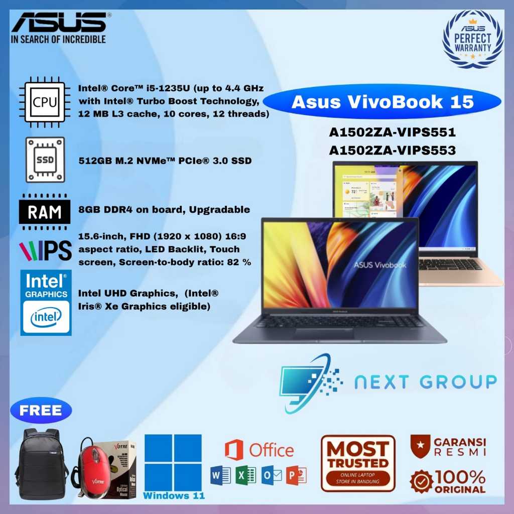 Asus VivoBook 15 A1502ZA-VIPS551/VIPS553 Core i5-1235U 8GB 512B W11+OHS2021