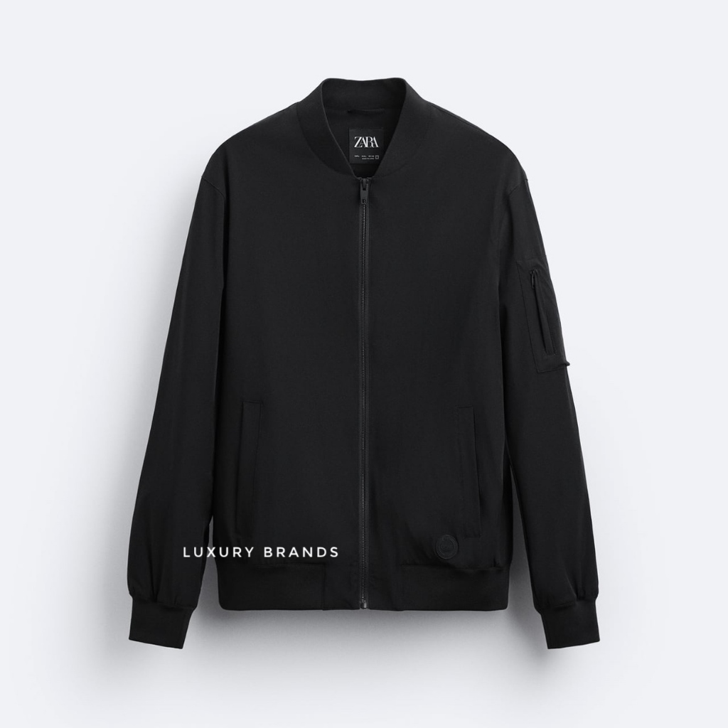Jaket Bomber ZARA Man Original Lightweight Basic Bomber Jacket Black