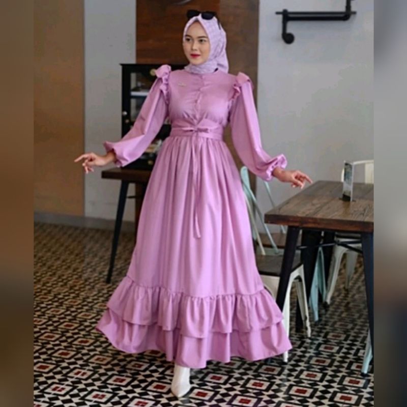 jafani aisyah dress susun raffle toyobo bahan katun adem gamis lengan balon