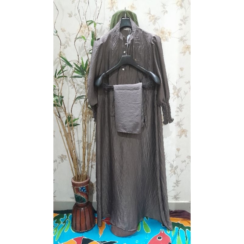 Gamis Set Hijab Ceruty Premium Terbaru Ukuran Ld 110 - Ld 120