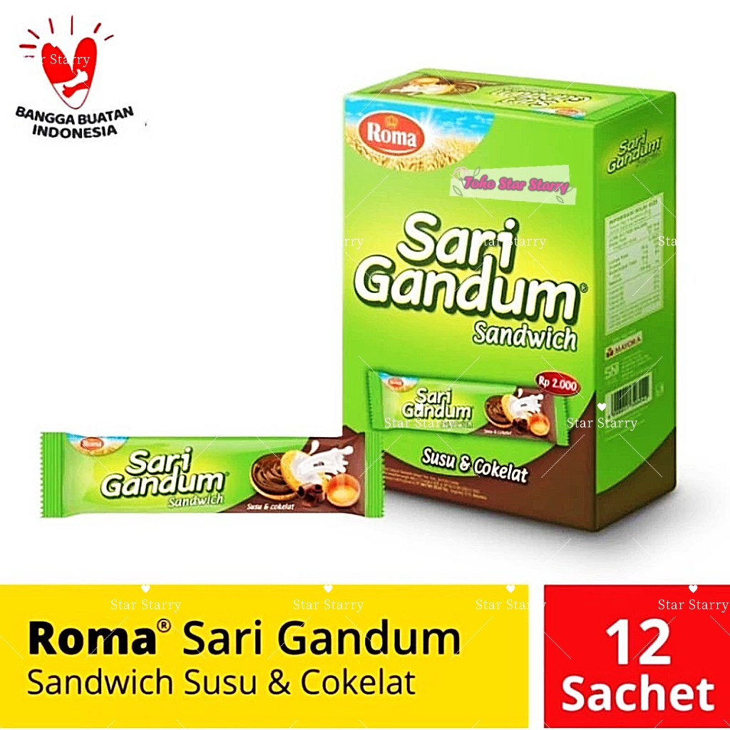 

[Per Kotak] Roma Sari Gandum Coklat Sachet 12x316gr MAYORA ROMA Snack Viral Halal MUI