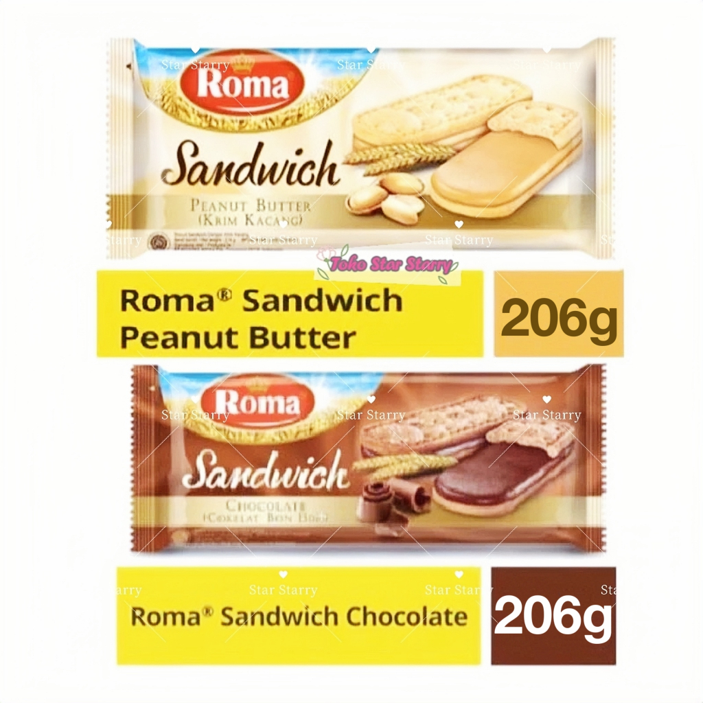 

[Per Bungkus] Roma sandwichi Roma Sandwich cokelat dan peanut butter 206 Gr MAYORA ROMA Snack Viral Halal MUI