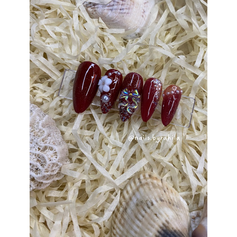 FAKE NAILS WEDDING/DAILY MAROON 3D