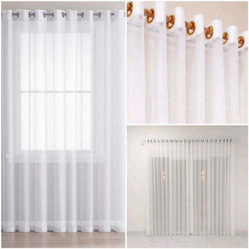 Gorden Vitrase Putih Polos Model Ring Lebar 130cm × Tinggi 200cm ~ 300cm