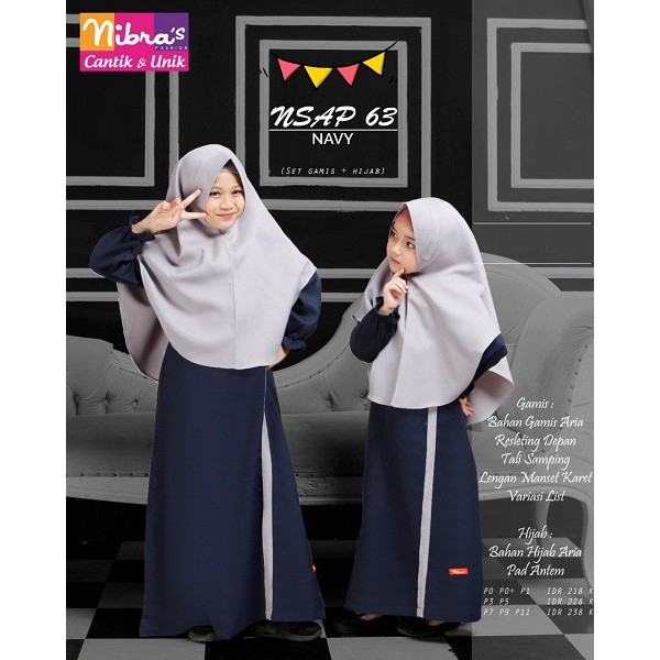 SALE MURAH NSAP 63 Nibras Gamis + Hijab Anak Perempuan - Navy, Maroon