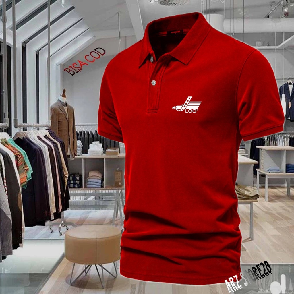 Terlaris   T-shrit POLO kerah Text Putih Lea  Kaos Kerah Dewasa Shirt / Kaos Distro Pria Wanita  / K