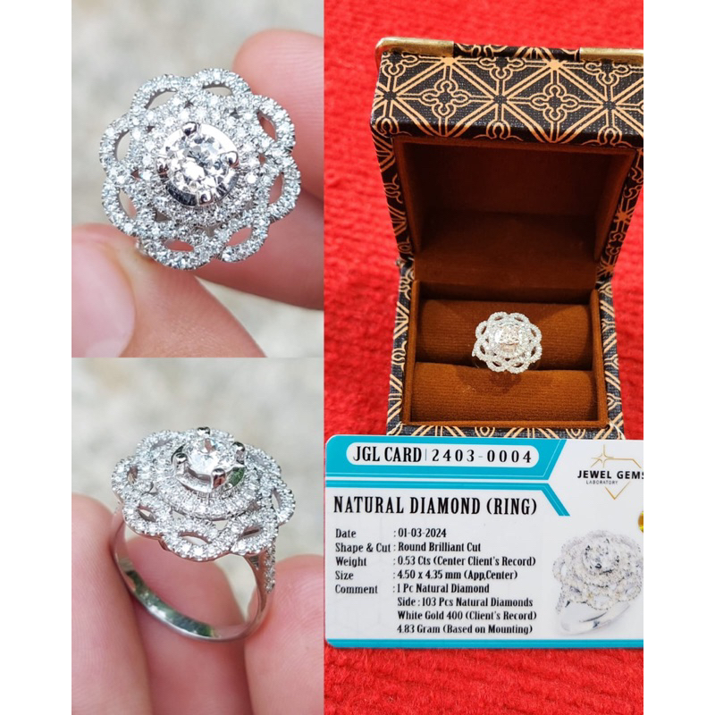 cincin wanita emas putih natural berlian