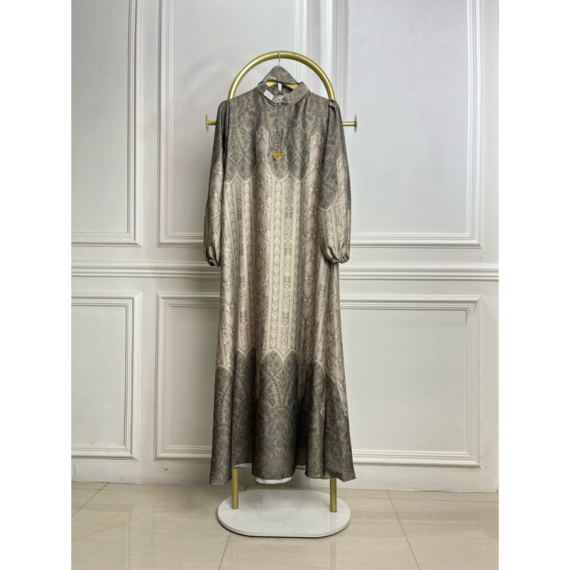 Gamis Armany silk brown digital motif ISTANBUL MAYUNG set hijab