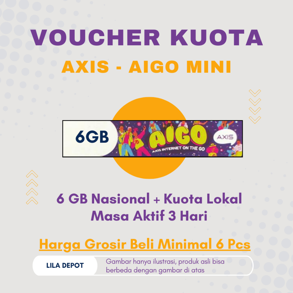 Voucher Data Fisik Axis - Aigo Mini Kuota Nasional 6 GB + Kuota Lokal; Masa Aktif 3 Hari: Harga Gros