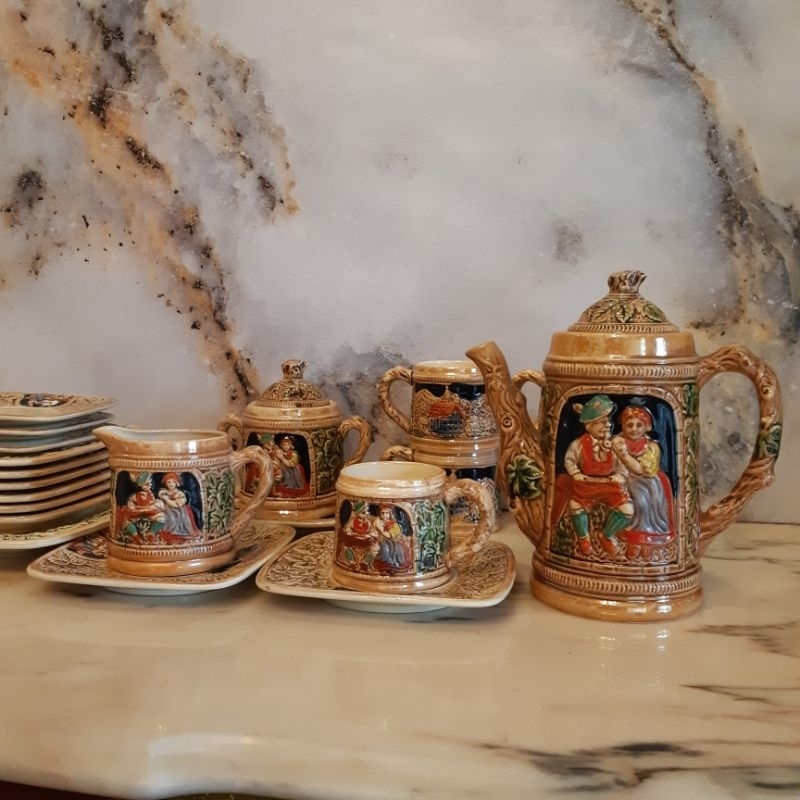 Gelas Teko Cangkir dan Tatakan Motif Unik 1Set