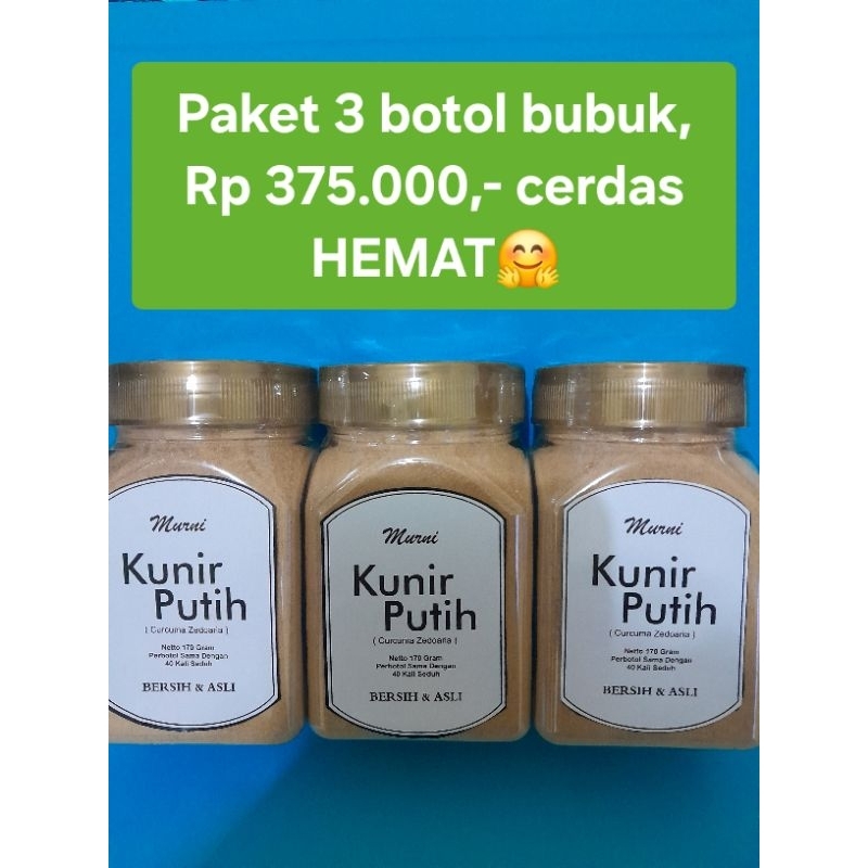 

paket 3 toples kunir putih bubuk zedoaria murni