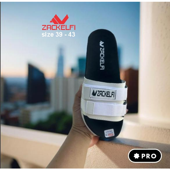 SANDAL SELOP PRIA WANITA SANDAL SLIP ON SANDAL SLIDE PUTIH HITAM ZACKELFI
