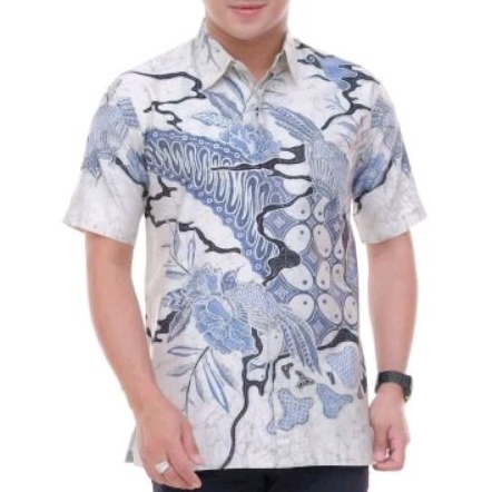 Kemeja Batik Tulis Asli / Batik Tulis Pria Lengan Pendek / Baju Batik Tulis Asli Warna Putih / Kemej