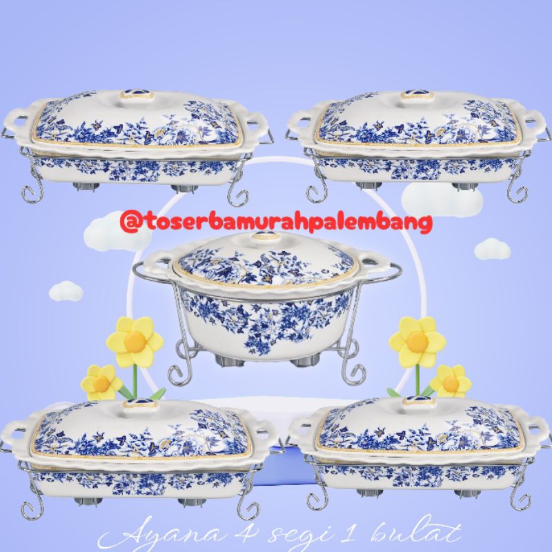 prancisan motif ayana vicenza set prasmanan keramik biru untuk wadah tempat makanan