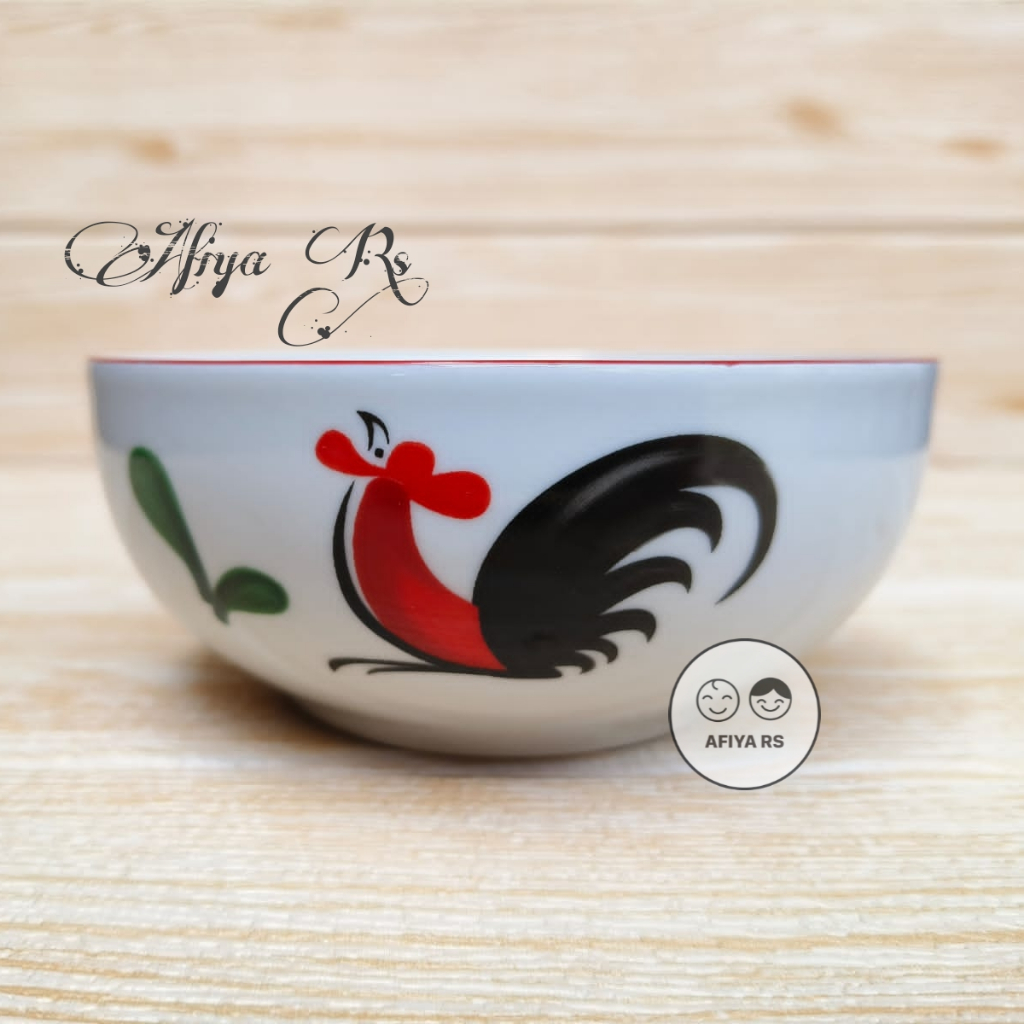 Mangkok Keramik Bulat Motif Ayam Jago 6 Inch Premium Qulity 1 Lusin