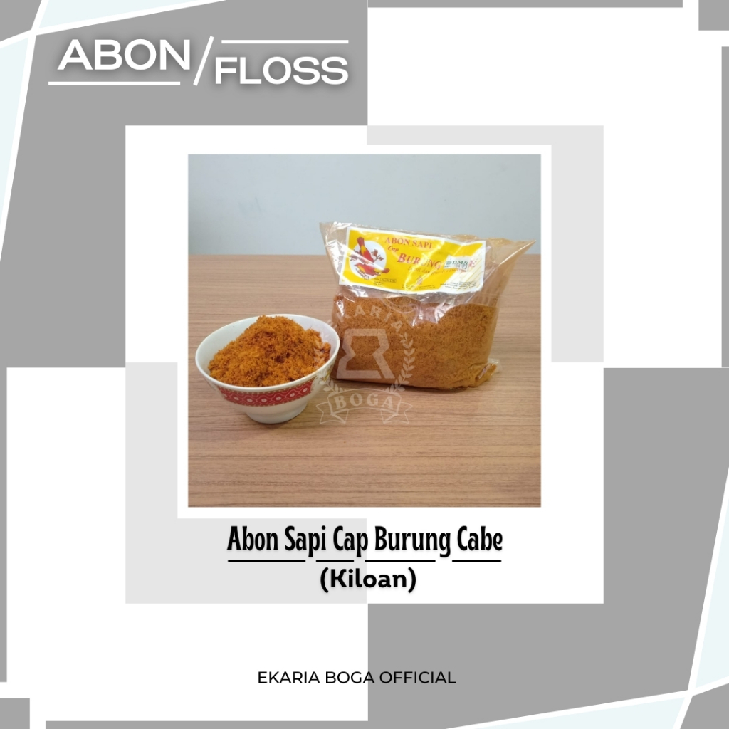 

FLOSS | ABON SAPI CAP BURUNG CABE | ABON BURUNG CABE KILOAN 100GR