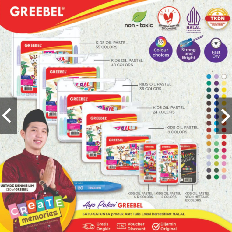 

( VARIAN ) CRAYON / Krayon Minyak / Oil Pastel GREEBEL 12 18 24 36 48 55 Warna