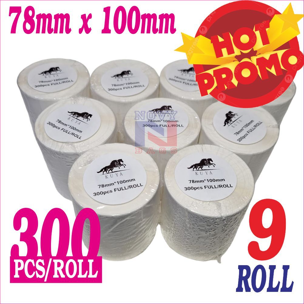 

HOT PROMO STIKER THERMAL / STIKER LABEL BARCODE/ RESI 78X100MM ISI 300 pcs/roll Harga 9 roll