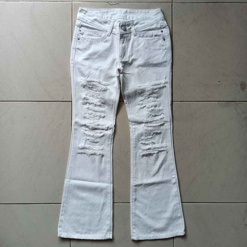 Celana Ripped Flare Jeans Rei Risee Bootcut Second Original