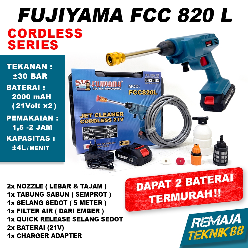 JET CLEANER STEAM CORDLESS CUCI AC MOTOR MOBIL BATERAI FUJIYAMA FCC820