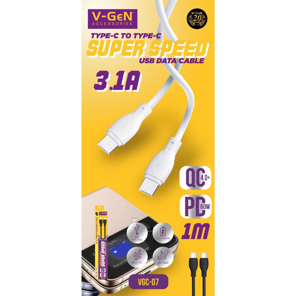 Kabel Data V-GeN VGC-07 Type C to Type C QC 4.0 PD 60W 3.1A 1 Meter