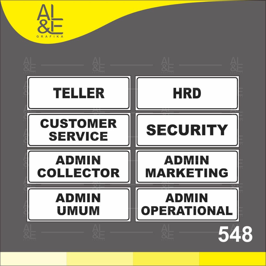 

548 - Stiker Nama Ruangan Staff di Kantor/Perusahaan, Sticker Vinyl, Cetak Premium Indoor, Tahan Air